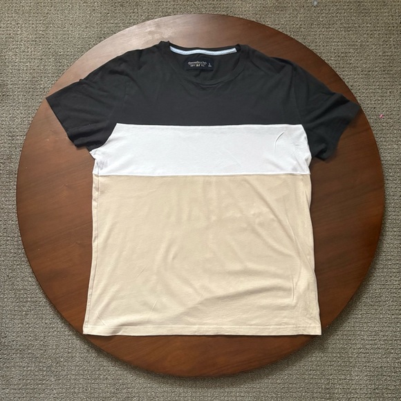 Abercrombie & Fitch Tee Relaxed Fit Tshirt Striped Men's Size Large Beige Black - Picture 1 of 5